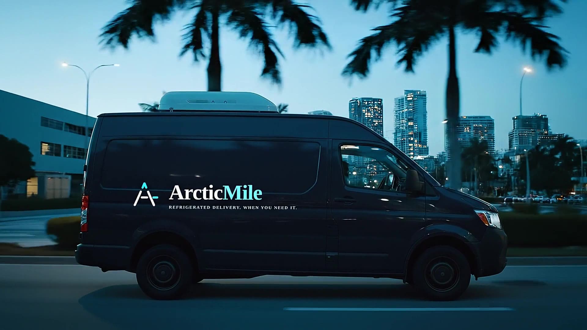 ArcticMile refrigerated van driving through Miami
